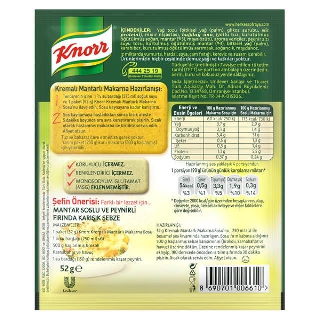 Makarna Sos Kremalı Mantar 52Gr