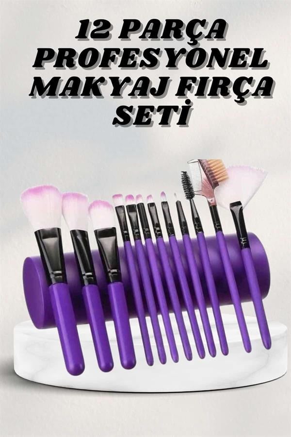 Makyaj Fırçası 12 Parça Set Yumuşak Uçlu Göz Makyajına Uygun Hafif ve Taşınabilir Çanta