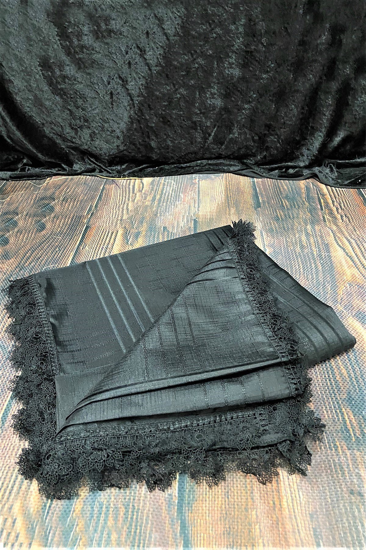 Masa Örtüsü, Dantelli Tek Masa Örtüsü, Oyalı Masa Örtüsü 160x220cm, Çizgili Masa Örtüsü Tek - Siyah