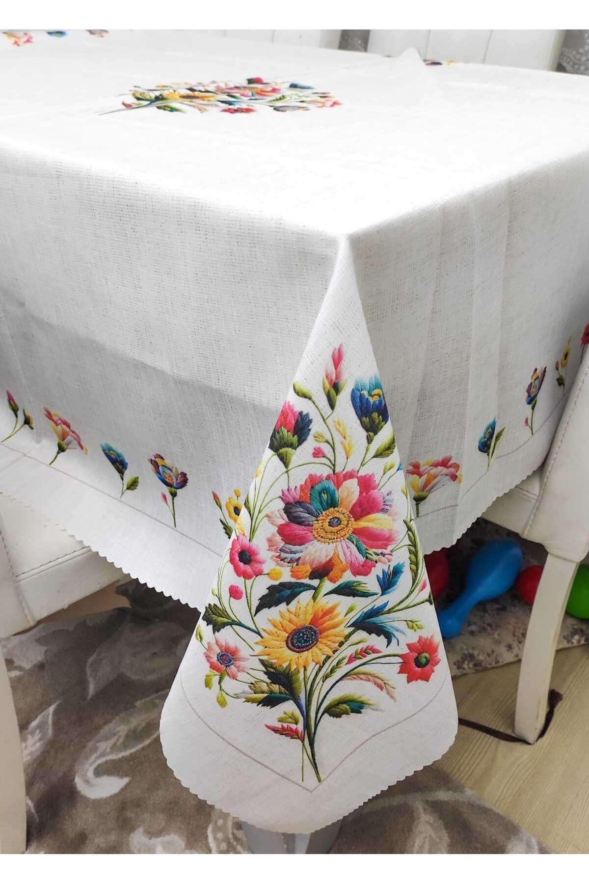 Masa Örtüsü, Dijital Baskılı Çiçek Tek Masa Örtüsü, Desenli Leke Tutmaz 160x220cm Masa Örtüsü