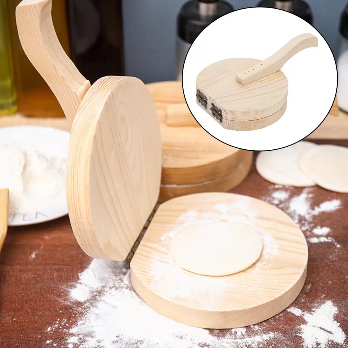 Masif Ahşap Hamur Pressi - Mutfak Hamur Bastırma Aparatı 20 Cm