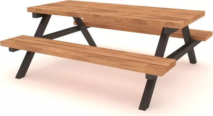 Masif Ahşap Piknik Masası Banklı Metal Gövdeli 180 cm Bank