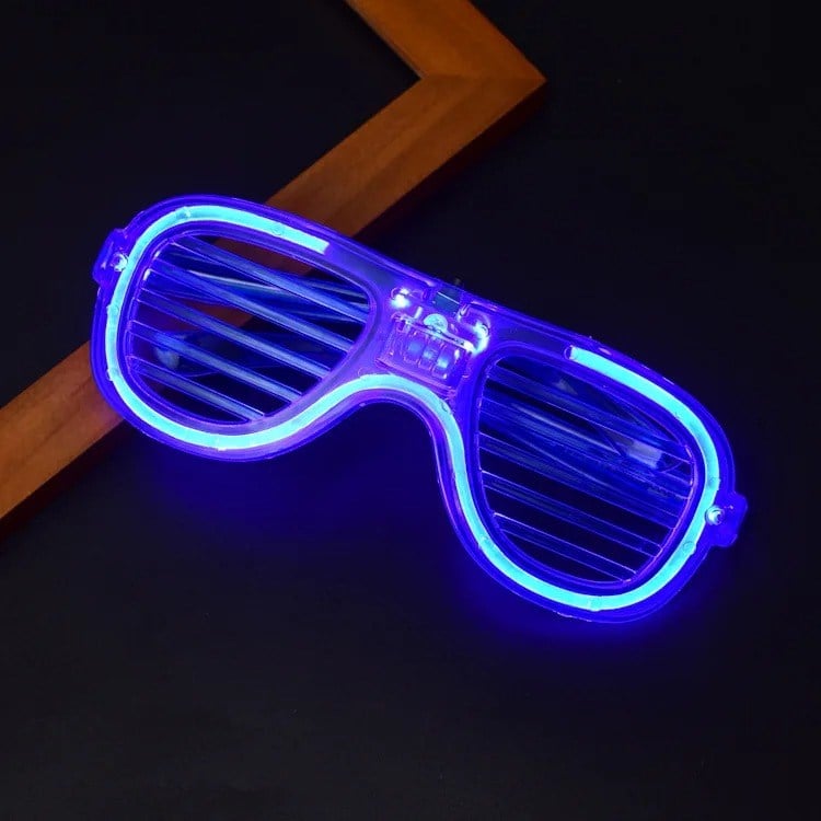 Mavi Led Işıklı Parti Gözlüğü - Neon Glow Şerit Gözlük 3 Modlu