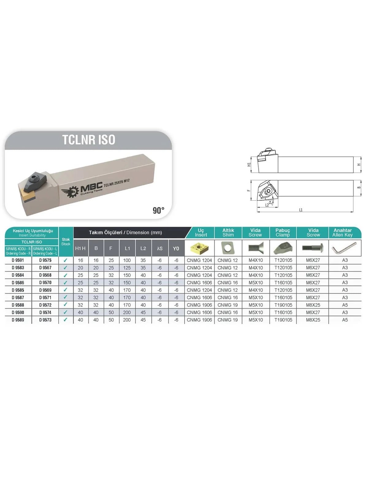 MBC TCLNR 25x25 M12 Dış Çap Tornalama Kateri