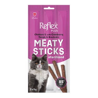 Meaty Sticks Tavuklu ve Kızılcıklı Tahılsız Kısırlaştırılmış Kedi Ödül Çubuğu 3x5 Gr