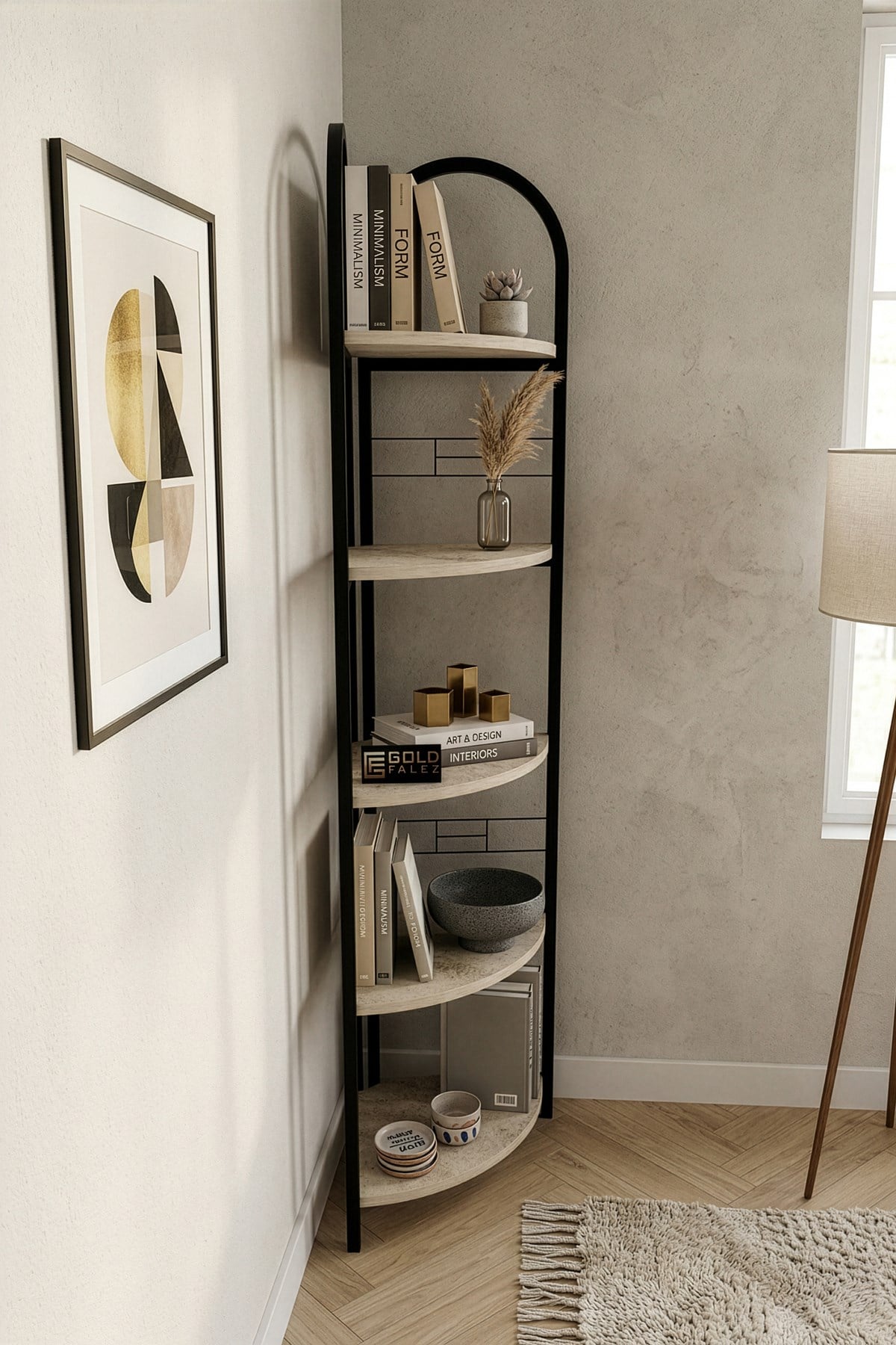 Metal Çiçeklik Kitaplık Bej 151 cm