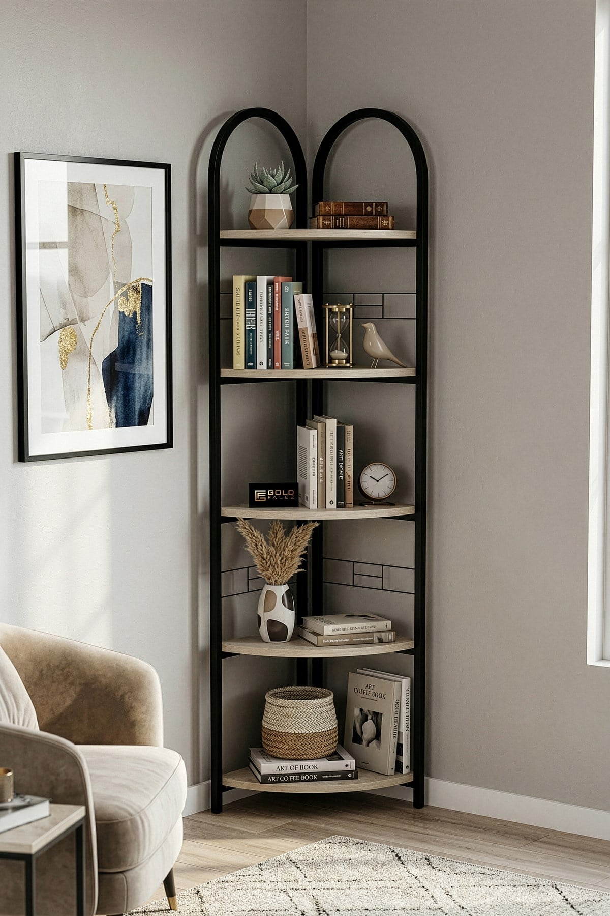 Metal Çiçeklik Kitaplık Bej 151 cm