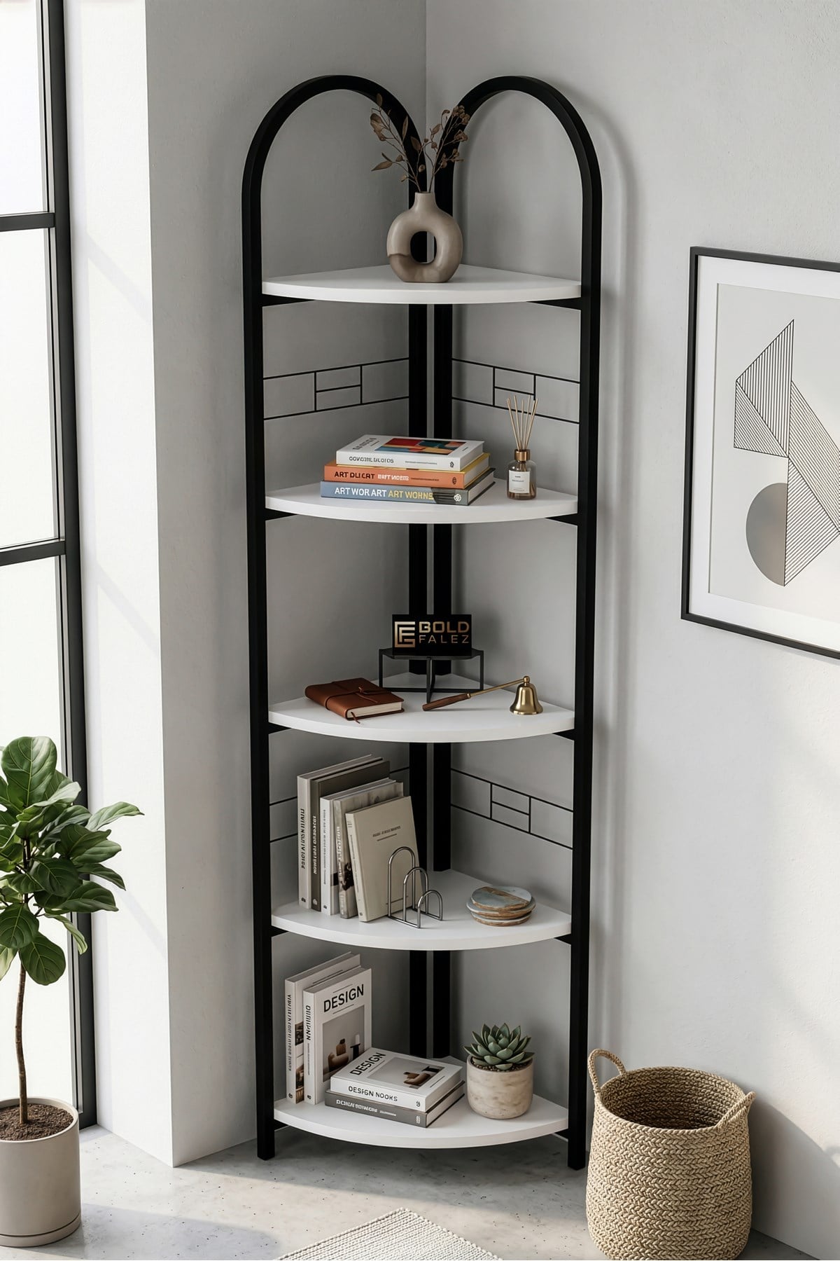 Metal Çiçeklik Kitaplık Beyaz 151 cm