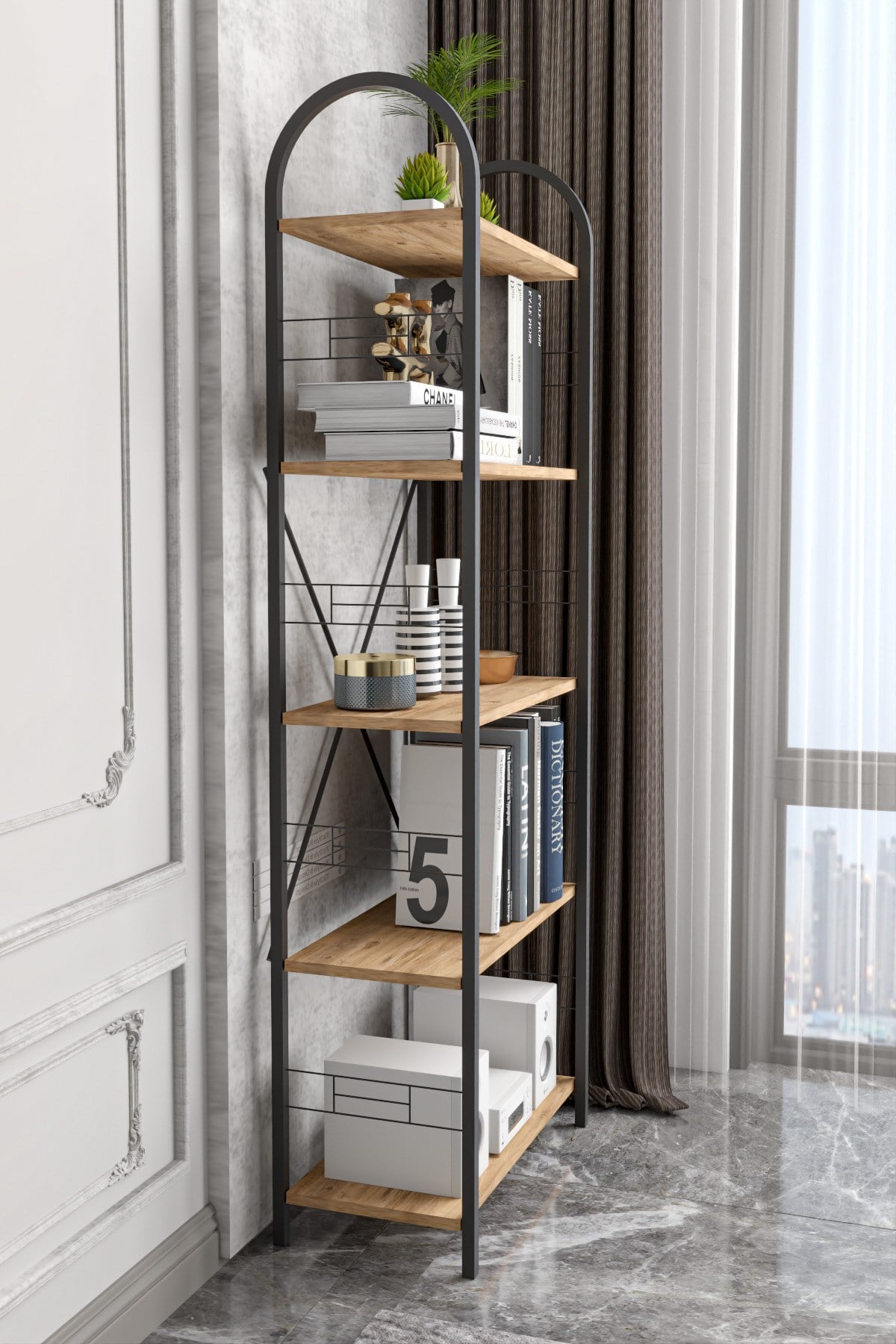 Metal Kitaplık Atlantik Çam 180 cm