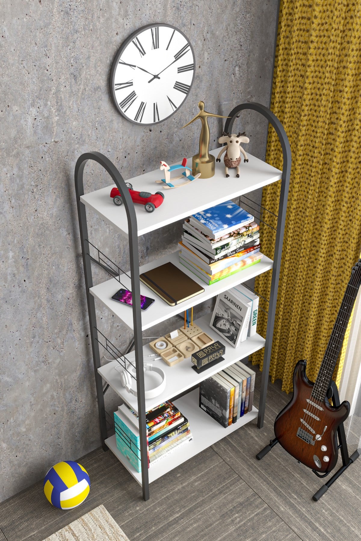 Metal Kitaplık Beyaz 150 cm