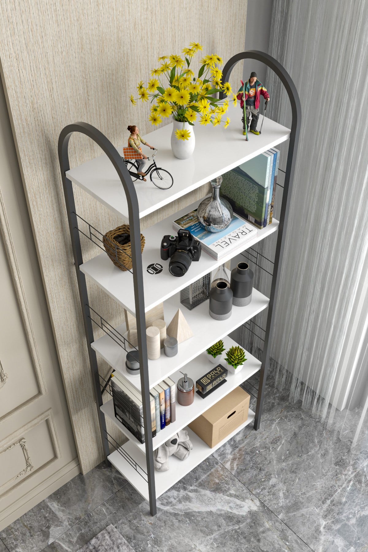 Metal Kitaplık Beyaz 180 cm