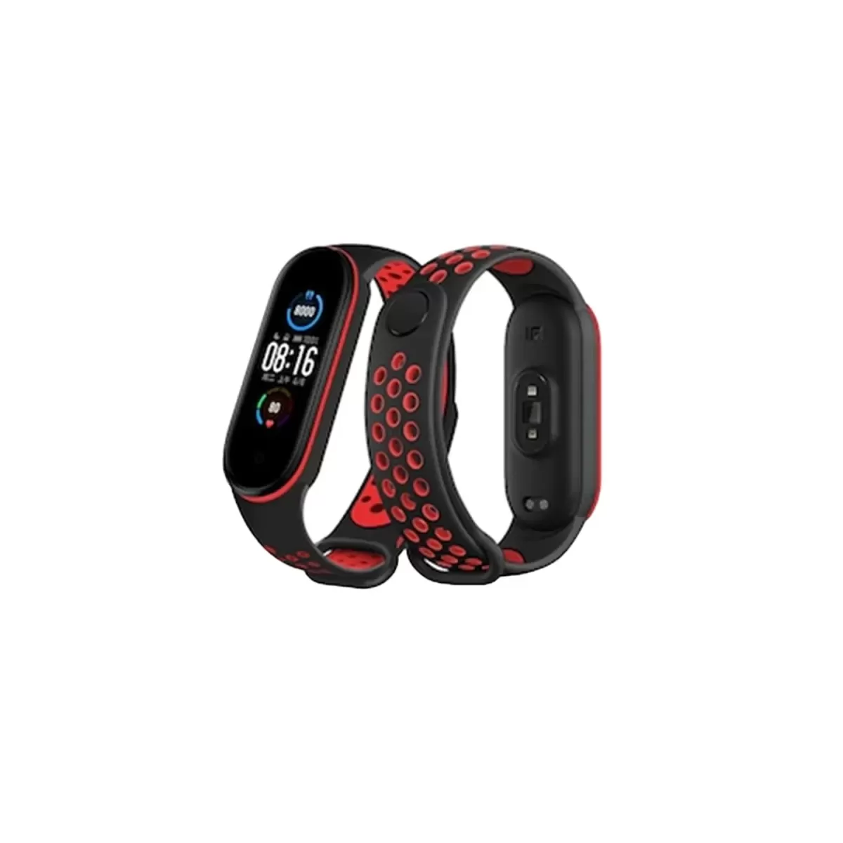 Mi Band 6 Spor Delikli Kordon - Siyah-Kırmızı