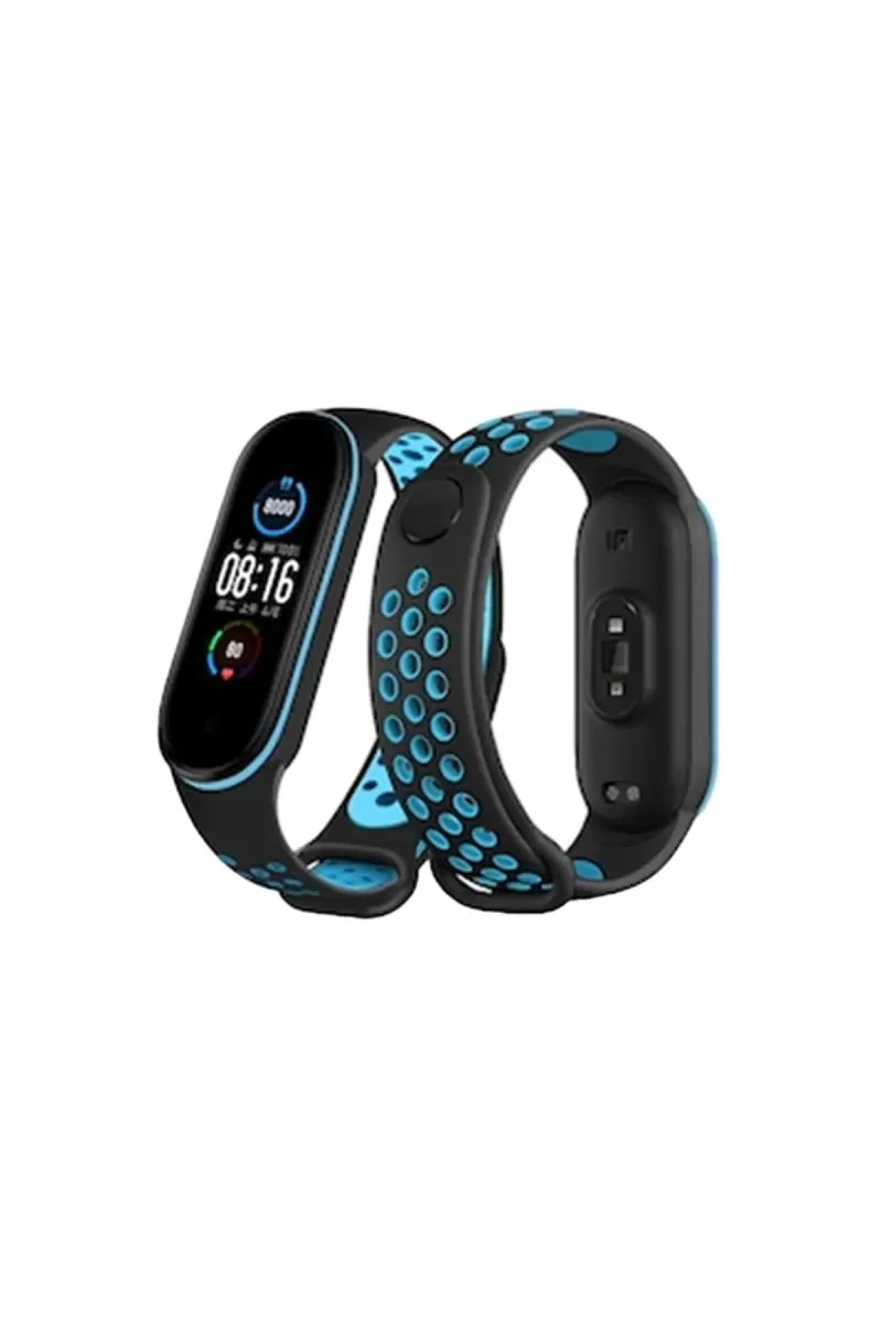 Mi Band 6 Spor Delikli Kordon - Siyah-Mavi