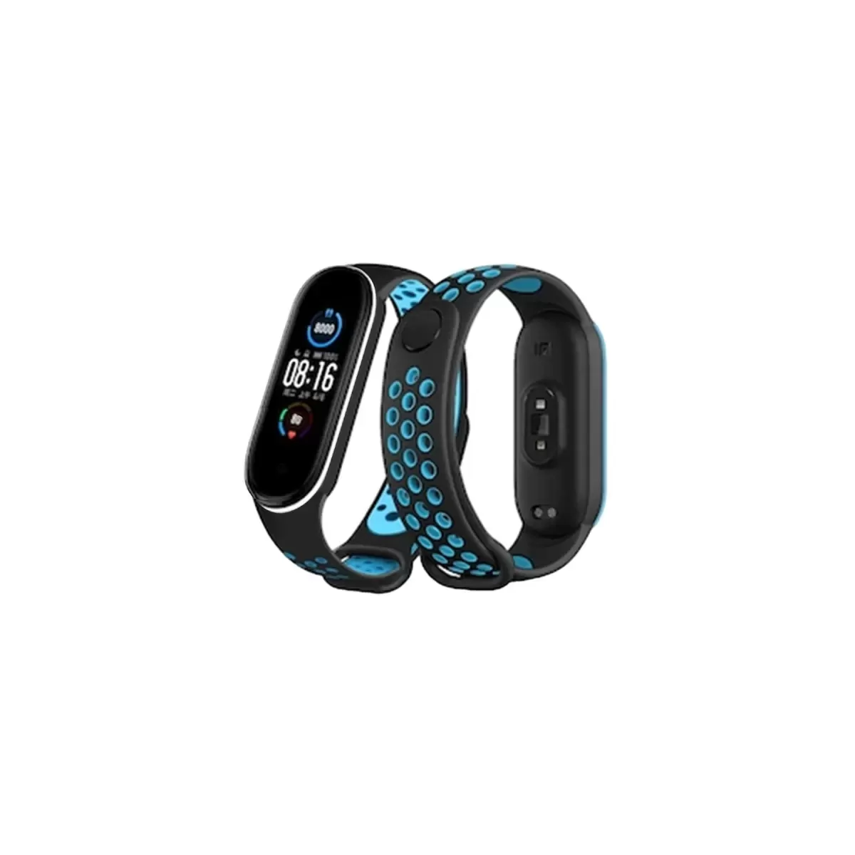 Mi Band 6 Spor Delikli Kordon - Siyah-Mavi-Beyaz