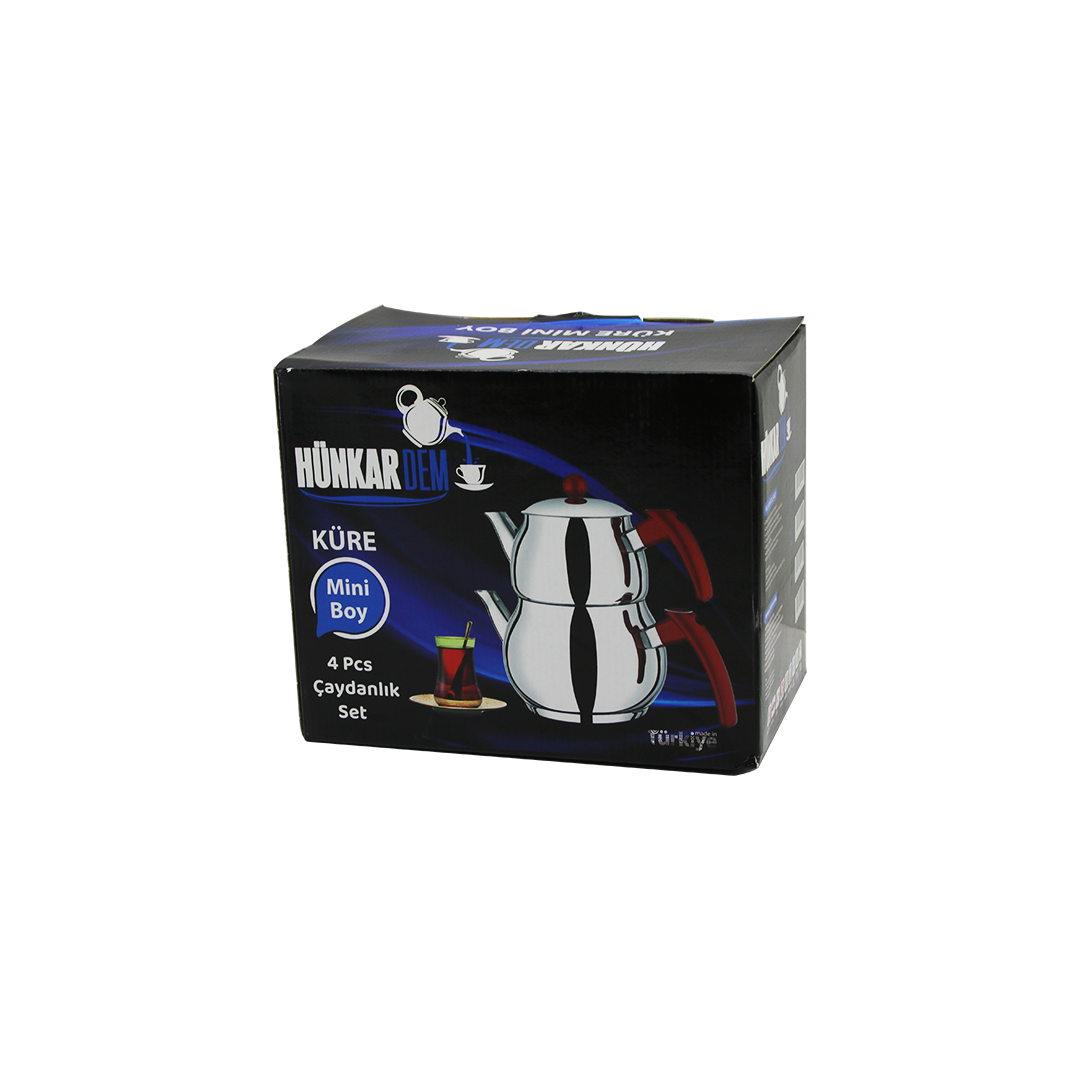 Mini Çelik Çaydanlık Seti 0.75L+1.35L Kendinden Süzgeçli Bakalit Kulplu