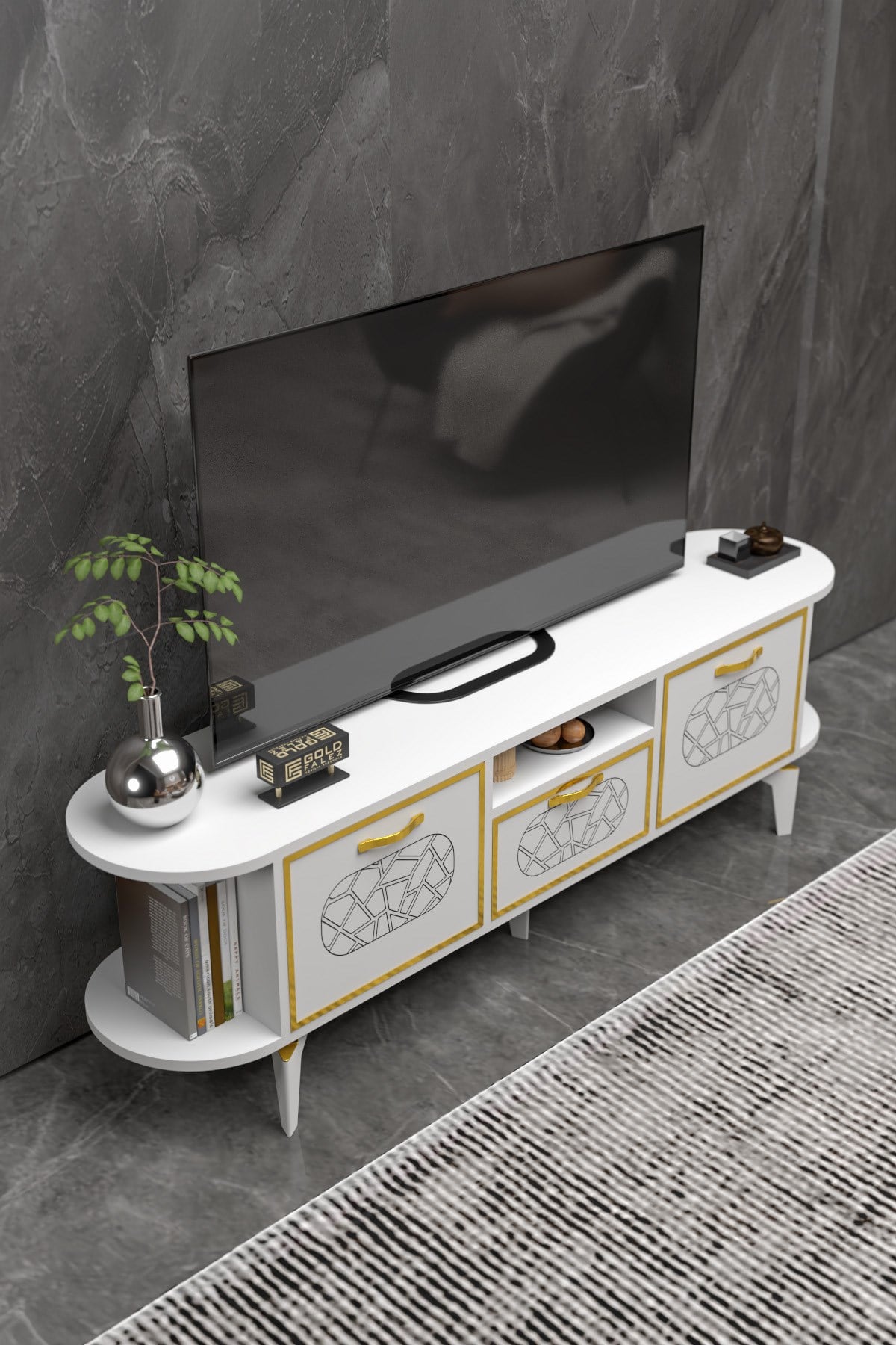 Mira Gold TV Ünitesi Beyaz 160 cm