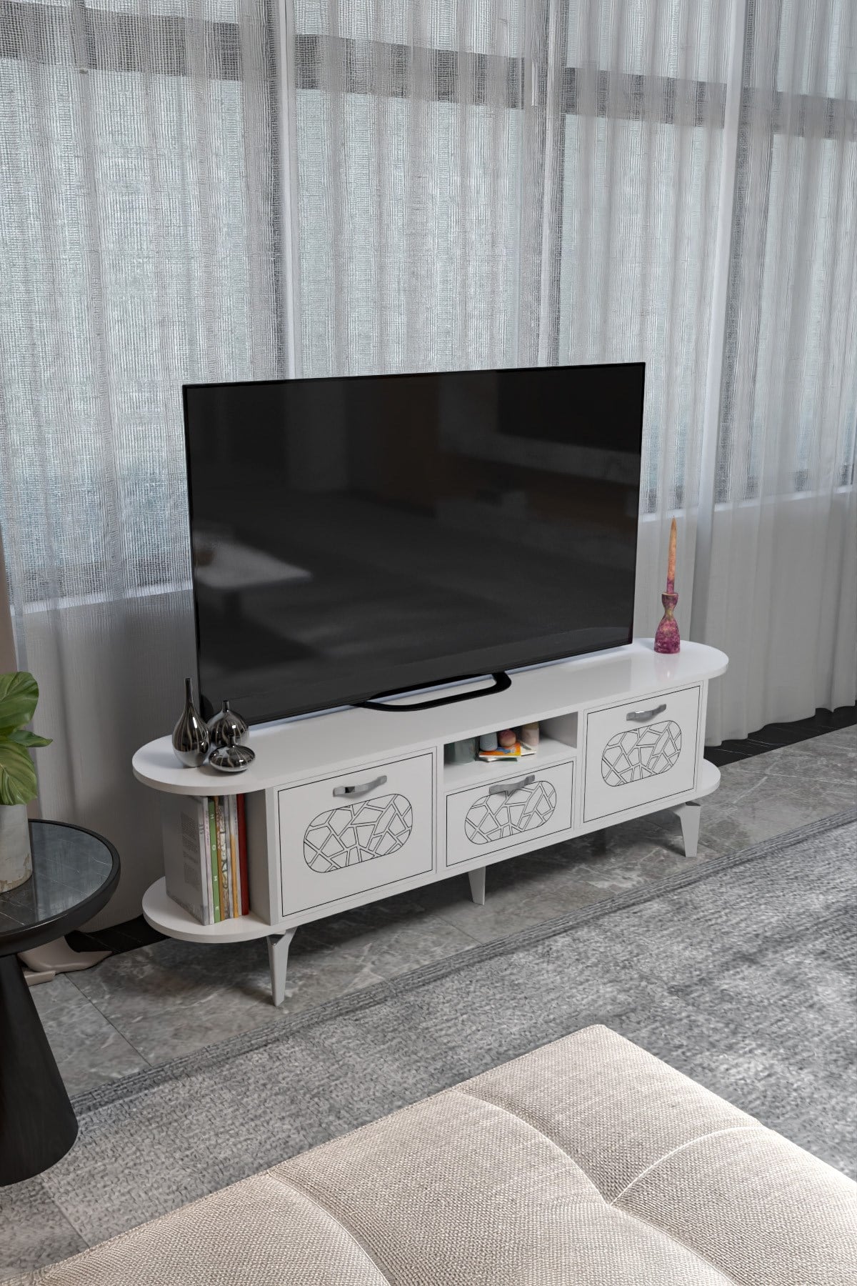 Mira Gümüş TV Ünitesi Beyaz 160