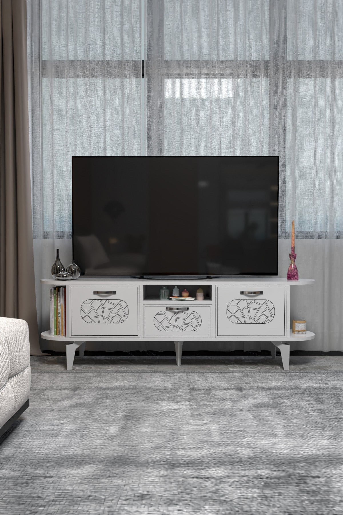 Mira Gümüş TV Ünitesi Beyaz 160