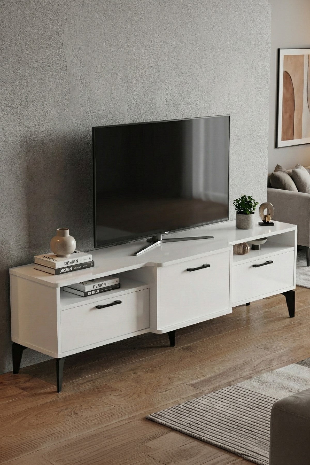 Mistral TV Sehpası Metalik Beyaz 160x40 cm