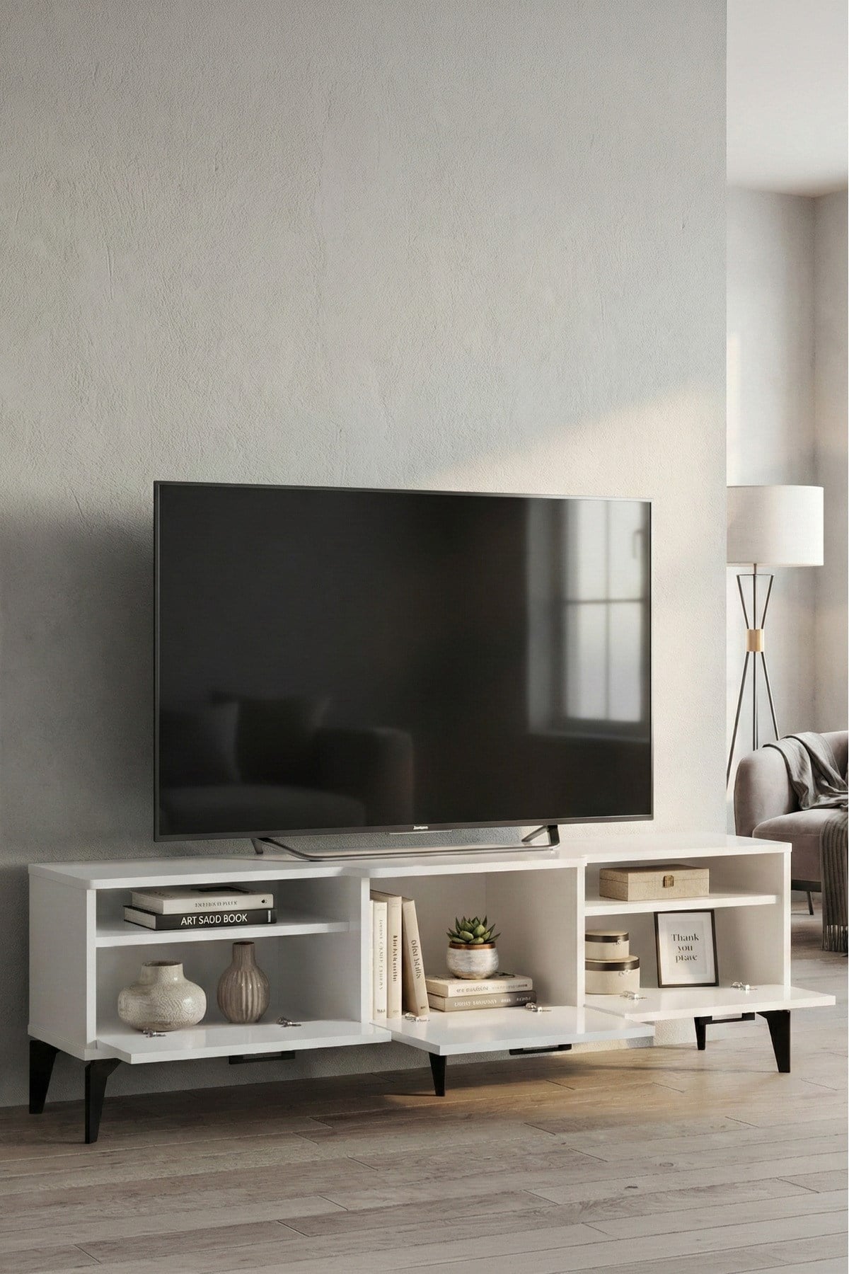 Mistral TV Sehpası Metalik Beyaz 160x40 cm