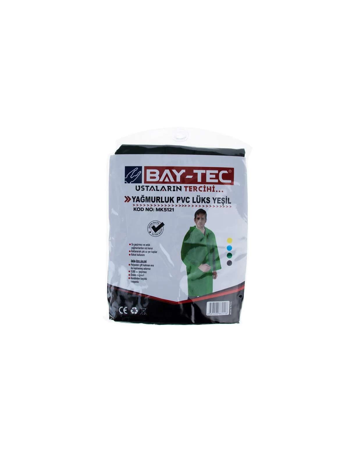 MK5121 PVC Lüks Yağmurluk Yeşil Cepli Sırttan Havalandırmalı 260gr