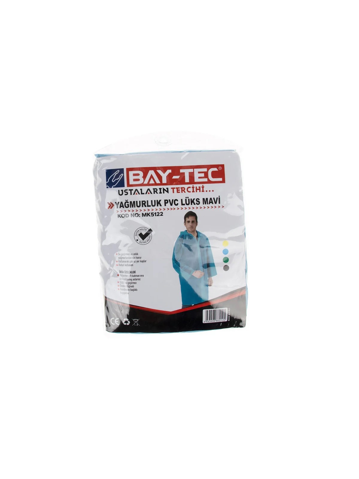 MK5122 PVC Lüks Yağmurluk Açık Mavi Cepli Sırttan Havalandırmalı 260gr