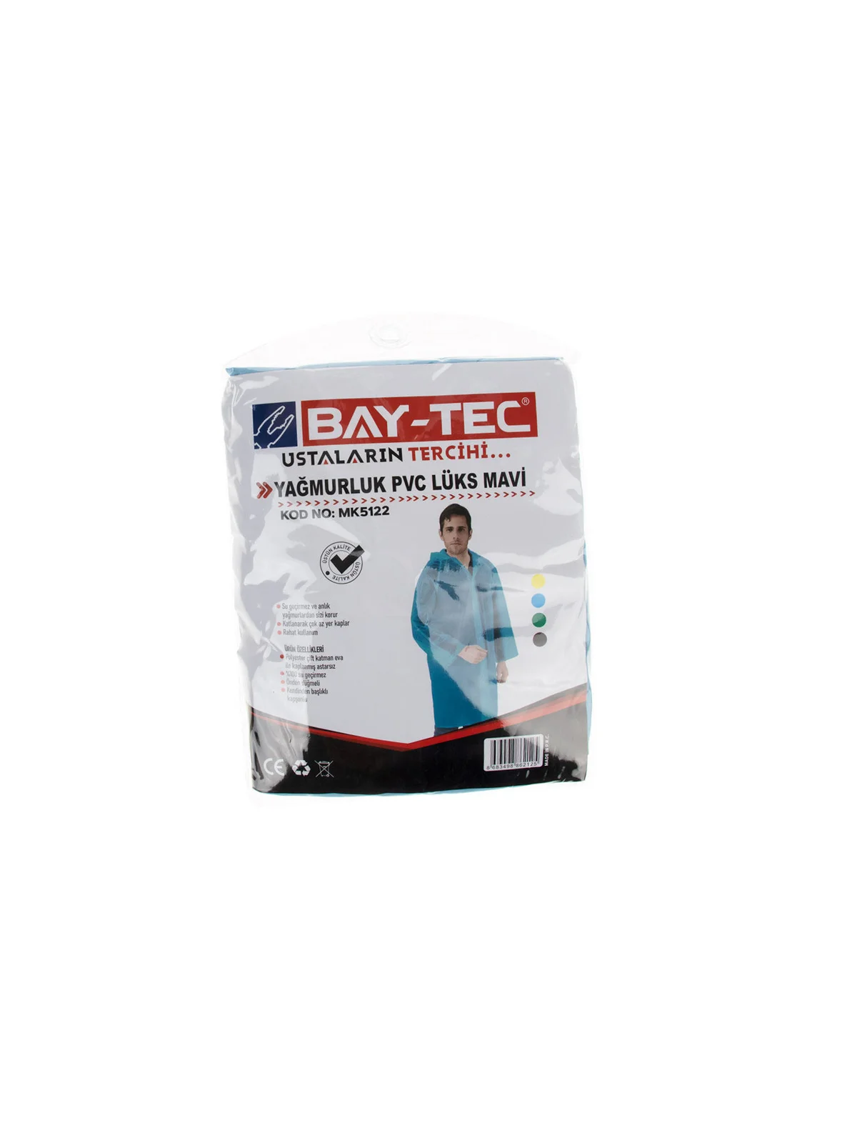 MK5122 PVC Lüks Yağmurluk Açık Mavi Cepli Sırttan Havalandırmalı 260gr