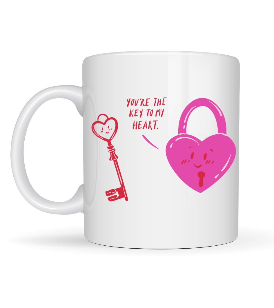 Model 27 – You’re The Key To My Heart Tasarımlı Porselen Kupa - Sevgiliye Arkadaşa Özel Anlamlı Hediye