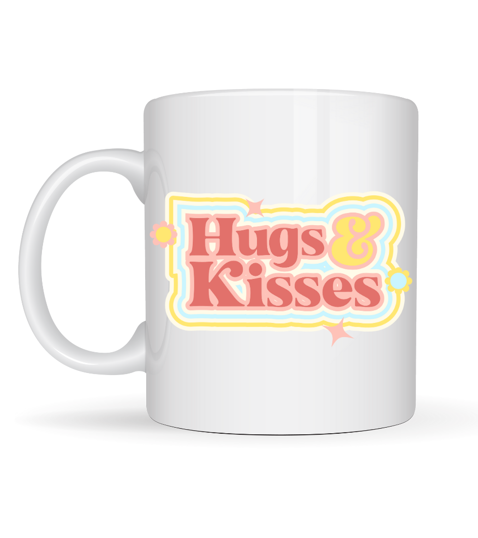 Model 30 – Hugs & Kisses Tasarımlı Porselen Kupa - Sevdiklerine Sıcacık Bir Mesaj