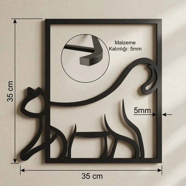 Modern Kedi Duvar Tablosu MDF Lazer Kesim Minimal Kedi Figürlü Duvar Süsü Şık Dekor