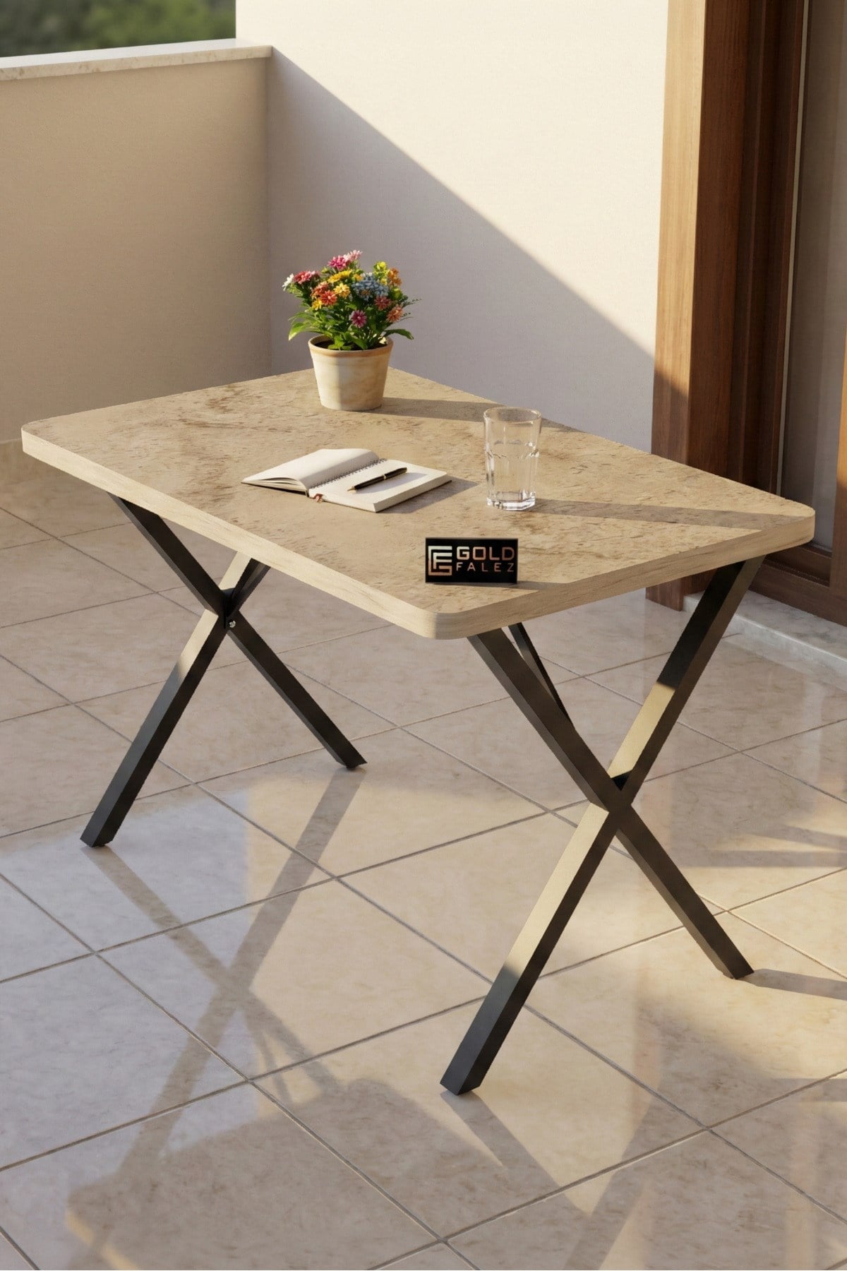 Mutfak Masası 110x70 cm Modern Ahşap Görünümlü Yemek Masası Ofis Bahçe Balkon Cafe Masa 9831 Travert
