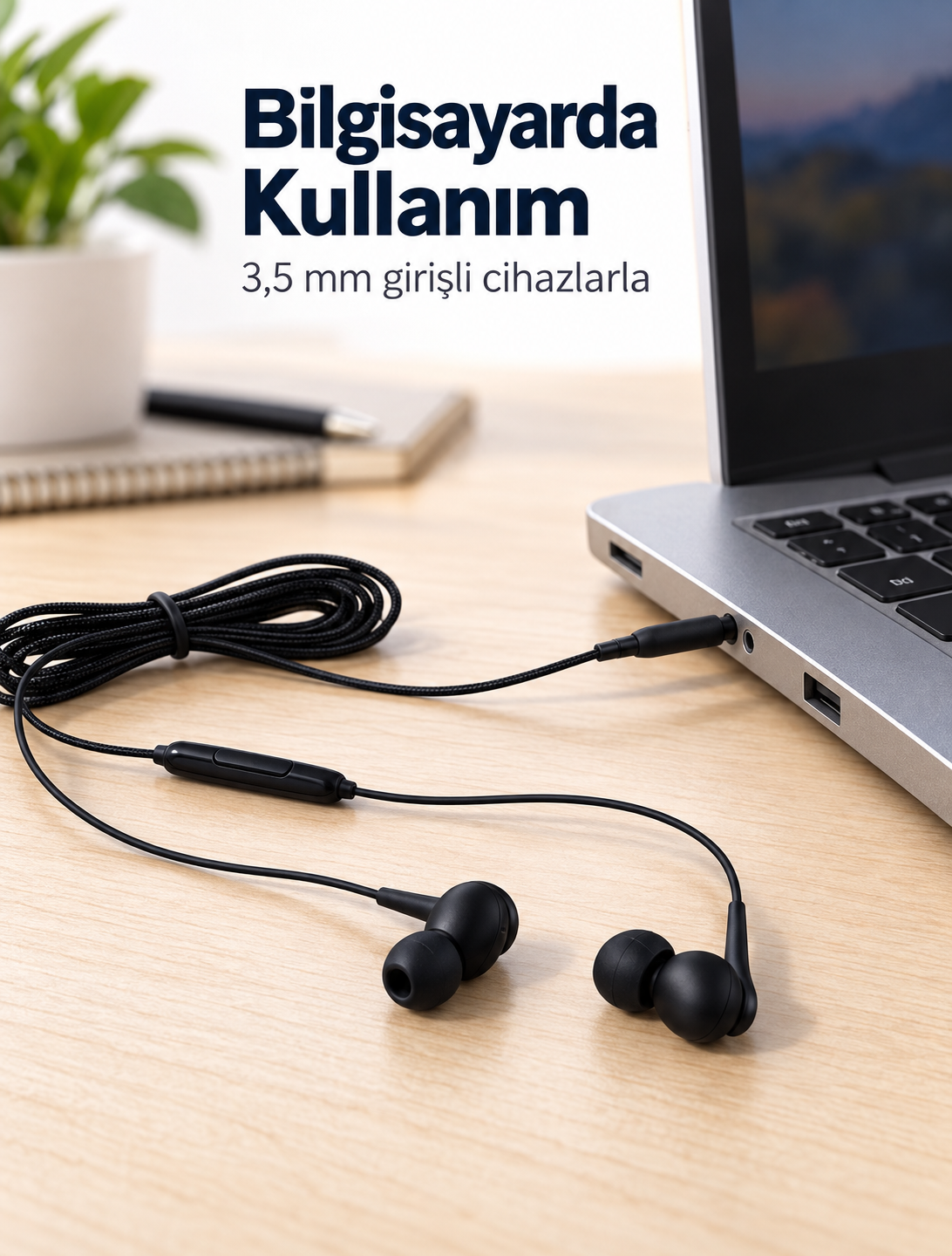 Müzik ve Görüşme İçin Mikrofonlu Siyah Kulaklık