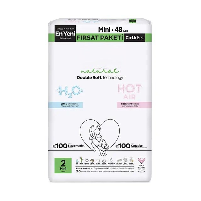 Natural Double Soft Bebek Bezi Fırsat Paketi 2 Beden 48 Adet