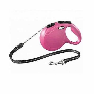 New Classic Otomatik İp Köpek Gezdirme Tasması Small 5 Mt Pembe