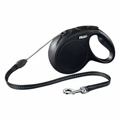 New Classic Otomatik İp Köpek Gezdirme Tasması Medium 8 Mt Siyah
