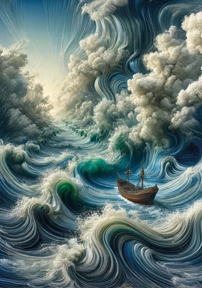 Okyanustaki Yalnız Gemi Kanvas Tablo 70x100cm