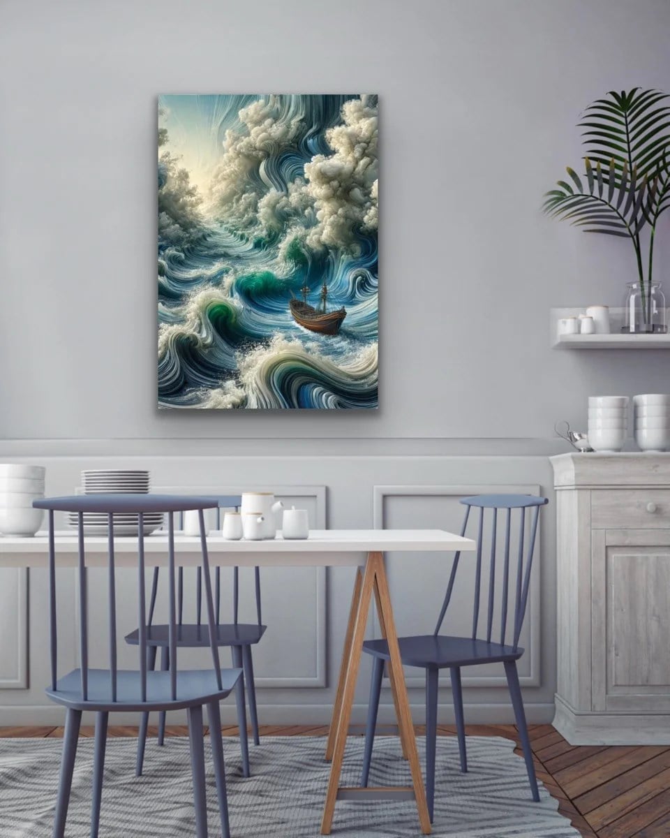 Okyanustaki Yalnız Gemi Kanvas Tablo 70x100cm