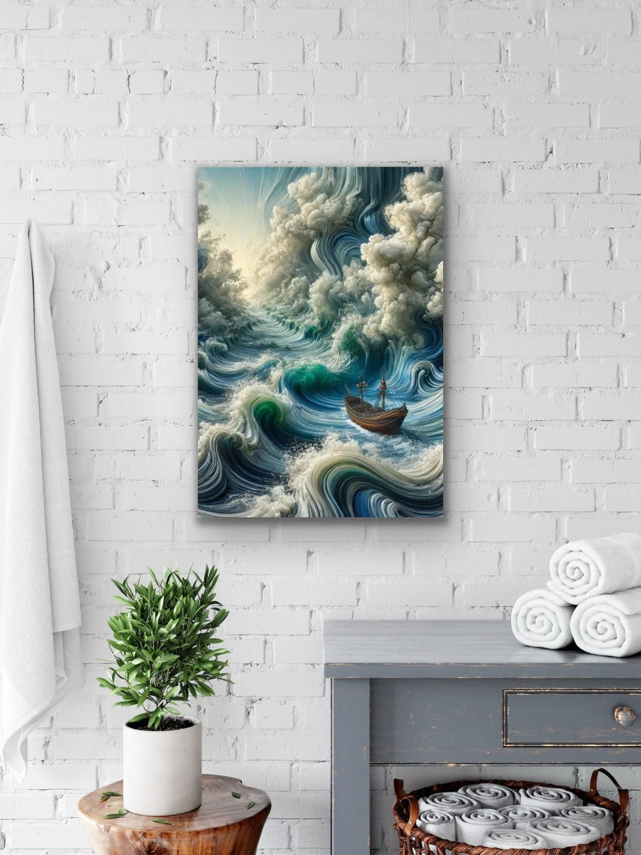 Okyanustaki Yalnız Gemi Kanvas Tablo 70x100cm