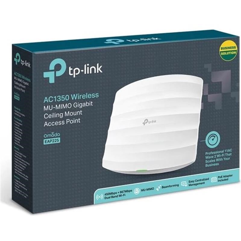 OMADA EAP225 AC1350 DUAL BAND WIFI 1XGBIT RJ45 450MBPS/2.4GHZ TAVAN TİPİ ACCESS POINT (POE ADAPTÖRÜ DAHİL)