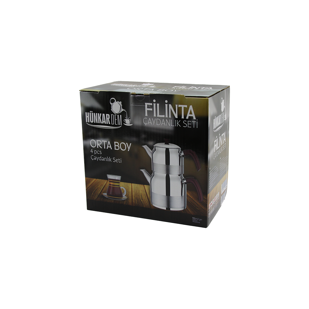 Orta Boy Çelik Çaydanlık Seti (Çift Kapaklı, Süzgeçli) 1.25L/2.25L