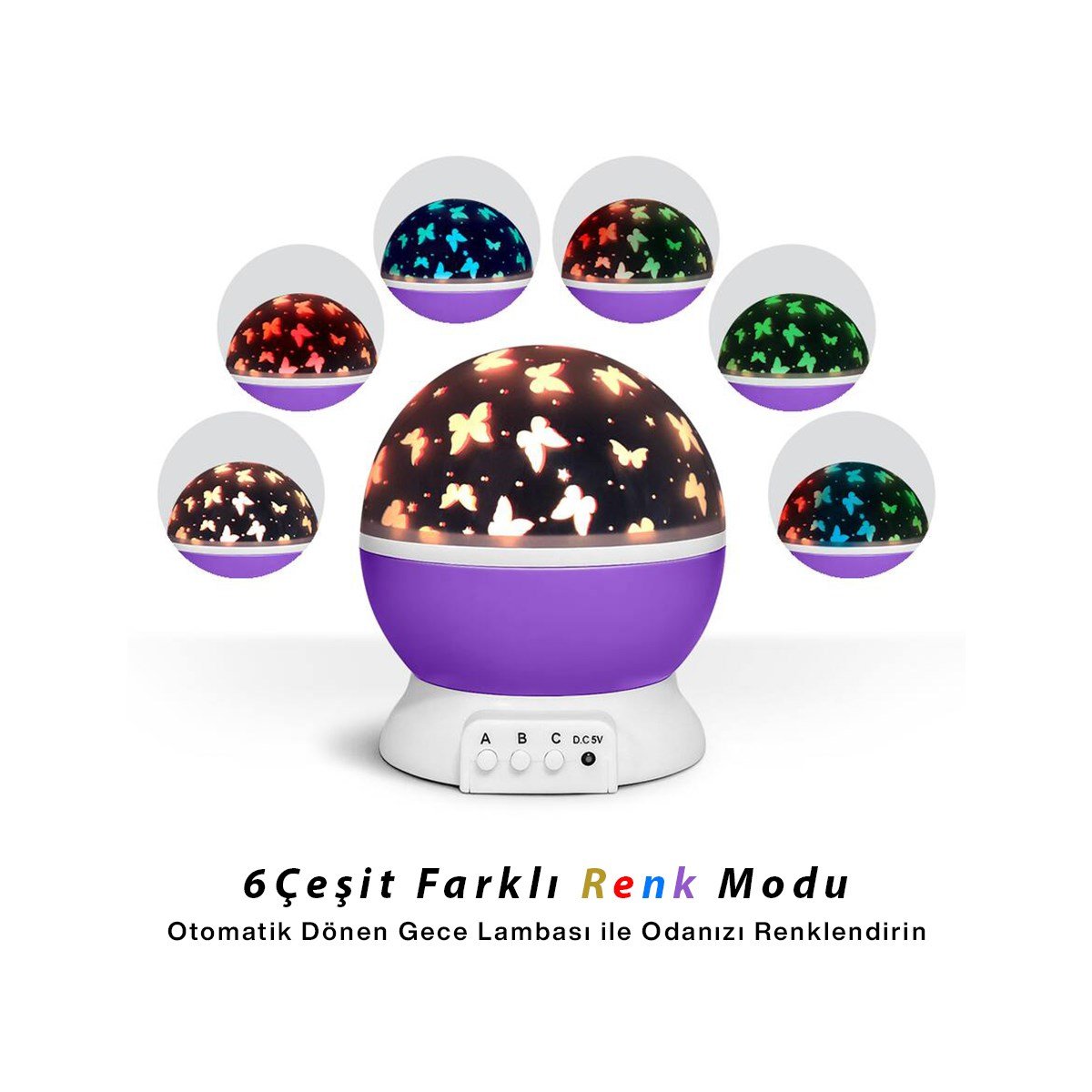 Otomatik Dönerli Ay Yıldız Projeksiyon Gece Lambası (USB & Pil)