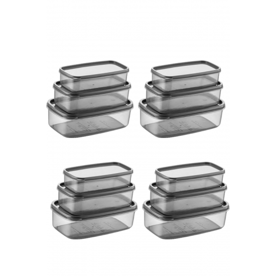 Oval 12 Parça Hava Almaz Sızdırmaz Saklama Kabı Seti Füme 4x(300/500/800 ml)