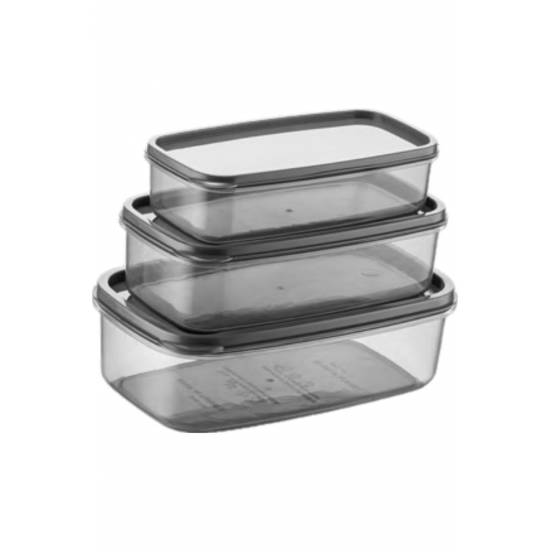 Oval 3 Parça Hava Almaz Sızdırmaz Saklama Kabı Seti Füme (300/500/800 ml)