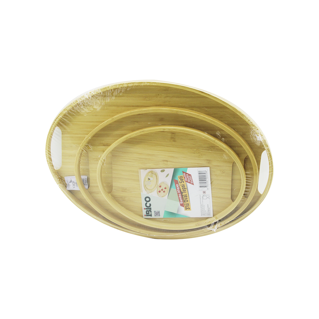 Oval Bambu Ahşap Tepsi Seti 3lü (20x29, 26x36, 31x45 cm)