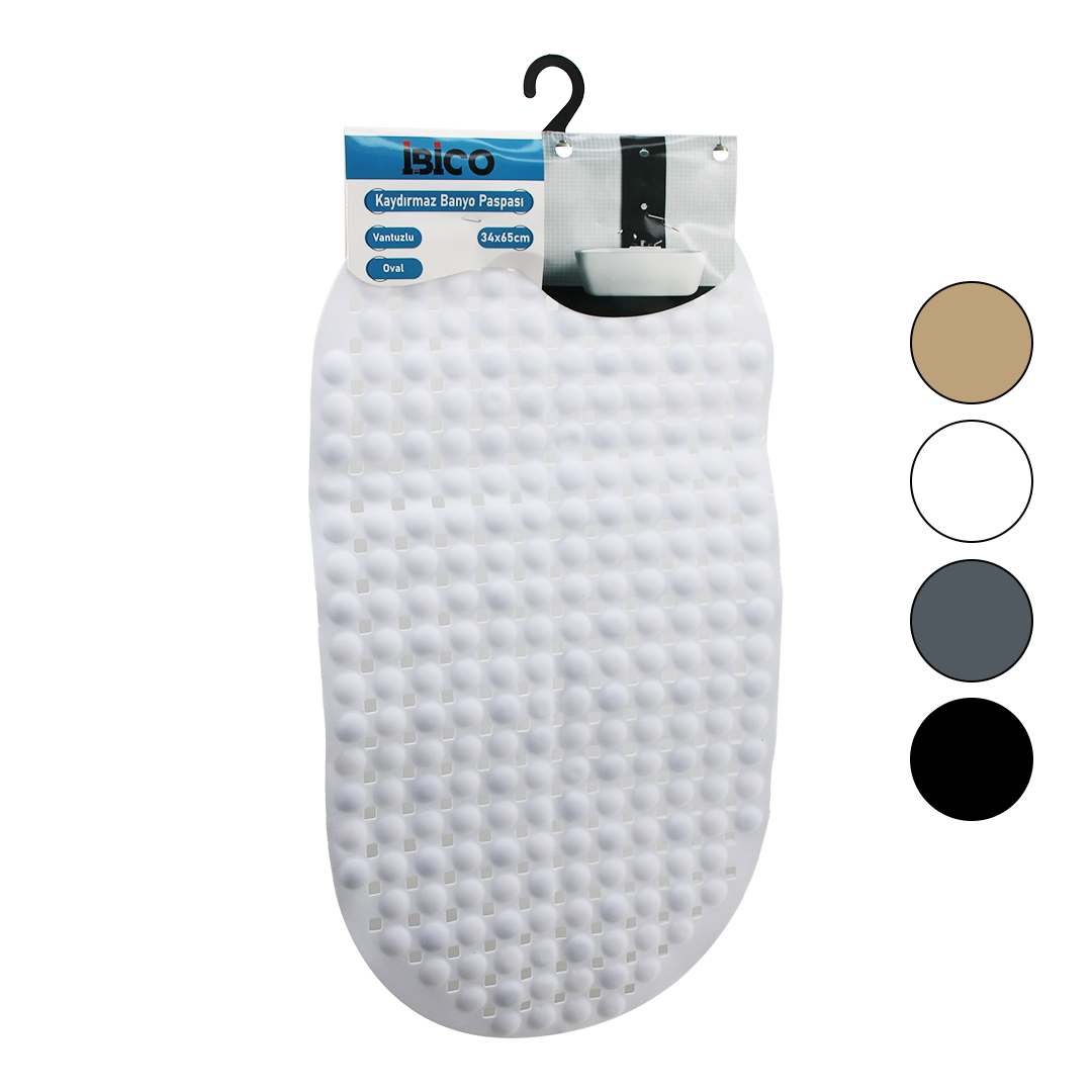 Oval Kaydırmaz Banyo Paspası 63 Vantuzlu Plastik 34x65 cm