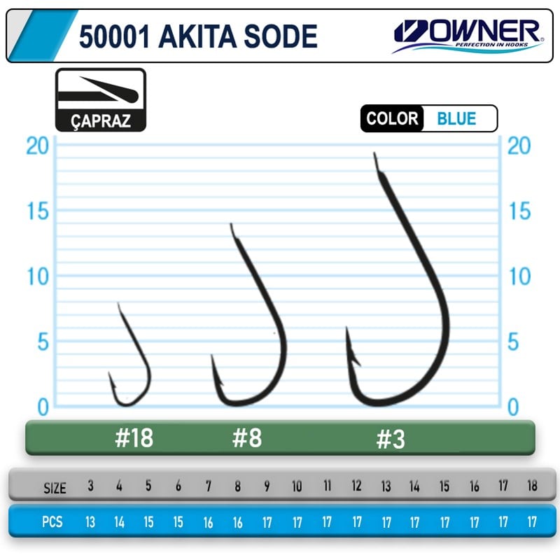 Owner 50001 Akita Sode Mavi Çapraz İnce Olta İğnesi - NO-9