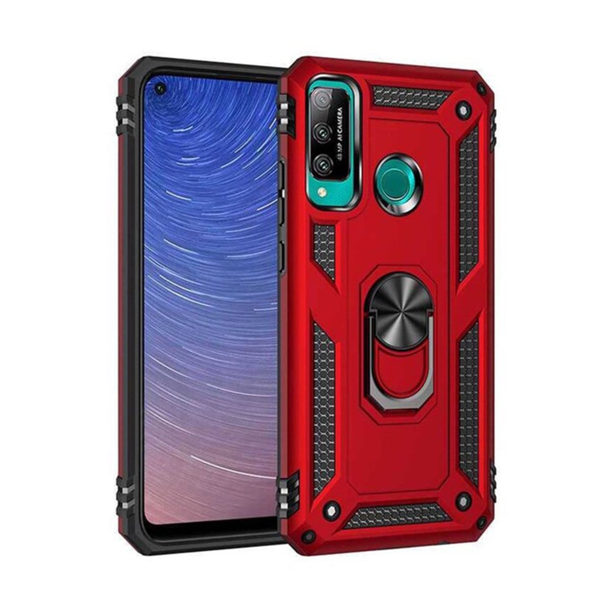 P40 Lite E Kılıf Sofya Yüzüklü Silikon Kapak - Kırmızı