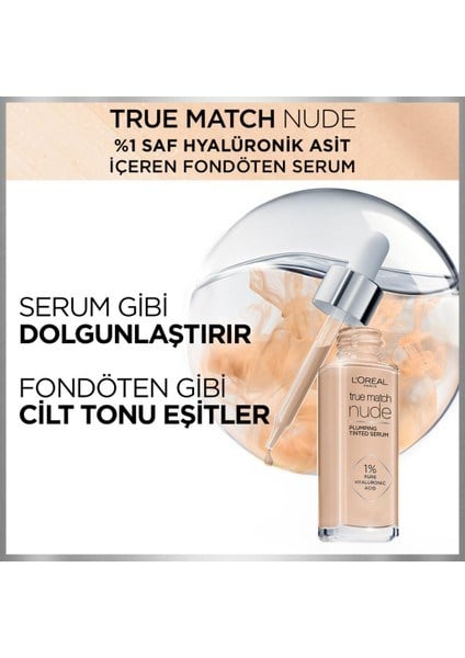 Paris Fondöten & Hyalüronik Asit İçeren True Match Nude No: 0.5-2 30ML Çok Açık Ton Very Light