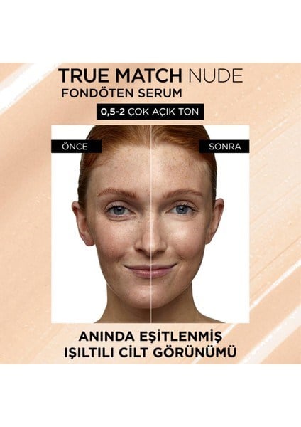Paris Fondöten & Hyalüronik Asit İçeren True Match Nude No: 0.5-2 30ML Çok Açık Ton Very Light