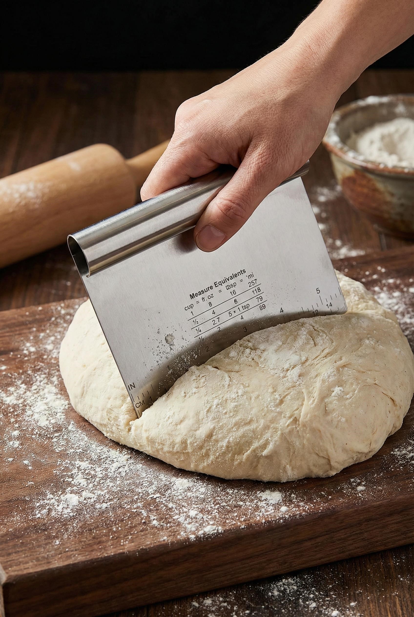 Paslanmaz Çelik Ölçü Rehberli Hamur Kesici & Hamur Şekillendirici Spatula (11x14 cm)